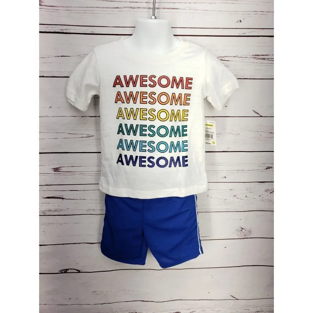 Swiggles‎ Awesome wording rainbow colors white shirt blue shorts size 2T outfit